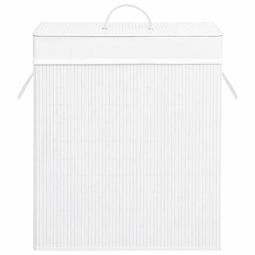 Cesto portabiancheria in bambù con sacchetto estraibile, bianco, 83 L