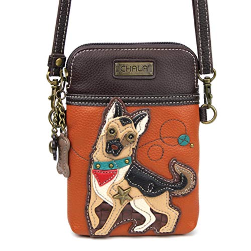CHALA Dog Collection Cell Phone Crossbody Purse-Women PU Leather/Canvas Multicolor Handbag with Adjustable Strap - German Shepherd - orange2