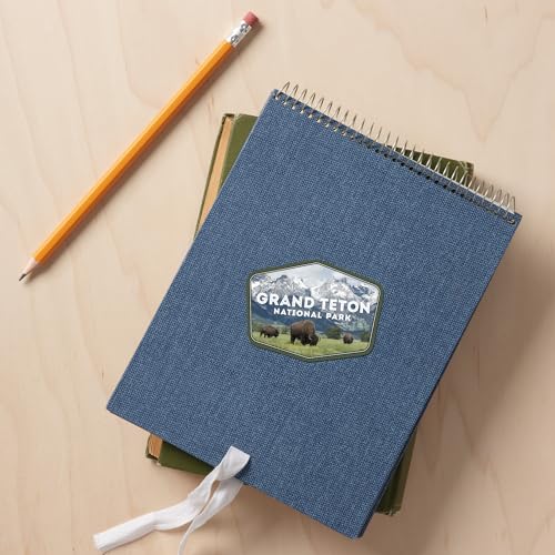 Image of Lantern Press Sticker Grand Teton National Park, Wyoming, Buffalo and Mountain Scene, Die Cut Vinyl, (Waterproof Decal for Cars, Water Bottles, Laptops, Coolers), Small