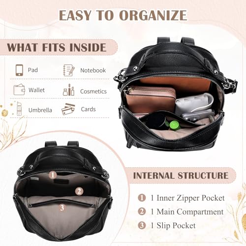 Image of RAVUO Mini Backpack for Women, Small Leather Backpack Purse Fashion Handbag Convertible Ladies Trendy Shoulder Bag for Work,Travel,Black