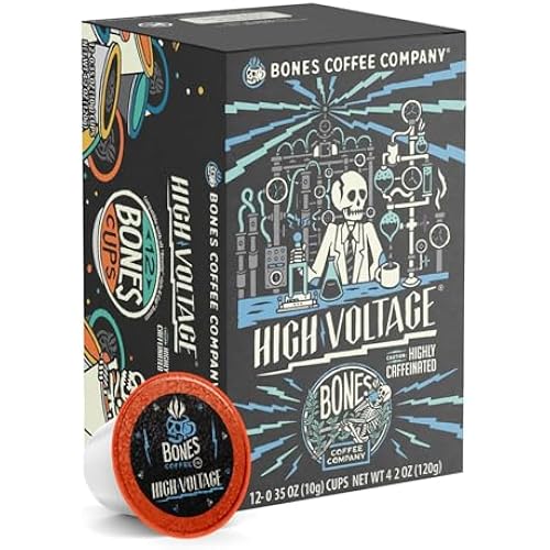Bones Coffee Company Flavored Coffee Bones Cups High Voltage Flavored Pods | 12ct Single-Serve Coffee Pods Compatible with Keurig 1.0 & 2.0 Keurig Coffee Maker