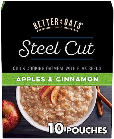 Better Oats Steel Cut Insant Oatmeal with Flax Seeds, Apples and Cinnamon, 12.3 Ounce (Pack of 6)
