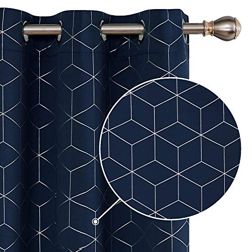 Deconovo Thermal Insulated Blackout Curtains Grommet Silver Diamond Foil Print Room Darkening Curtain