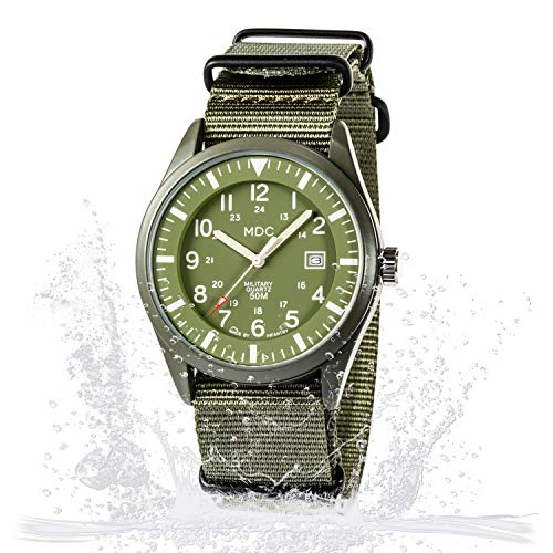 Mens Military Watches for Men Waterproof Wrist Watch Tactical Field Army Green Analog Wristwatch Date with NATO Band by MDC - Thumbnail 5