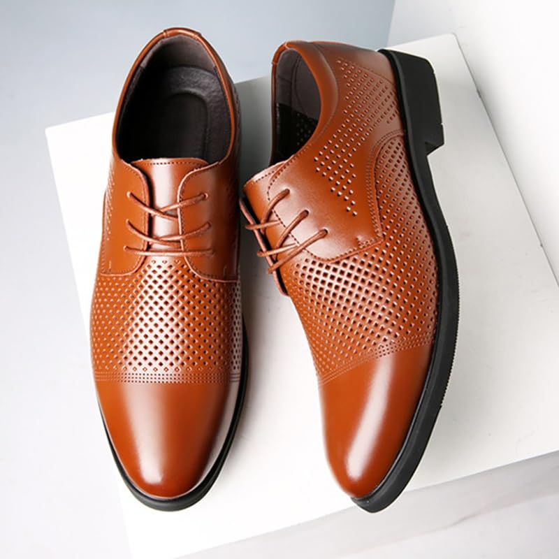 Men's Pointed Toe Breathable Dress Shoes Comfort Formal Modern Business Suit Tuxedo Shoes Formal Casual Lace Up Oxford Suit Tuxedo Patent Leather Shoes(Brown,11)3