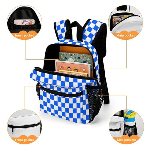 Blue White Checkered Chessboard Flag 13 Inch Backpack Lightweight Double Shoulder Bag with Zippers Unisex Daypack4
