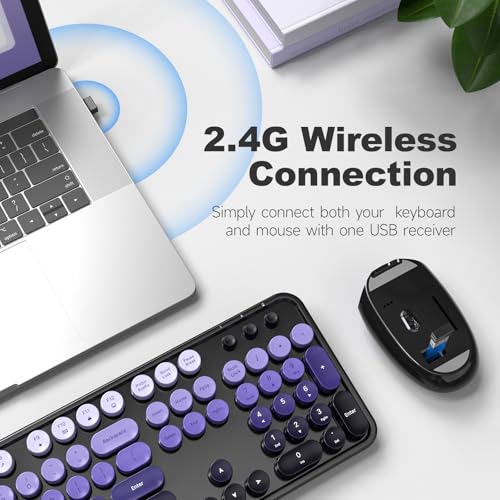 Image of MOFII Wireless Computer Keyboard and Mouse Combo, Typewriter Full Size Keyboard with Number Pad and 2 in 1 USB Connected Mouse for PC Laptop Desktop Windows 7 8 11, Black & Purple