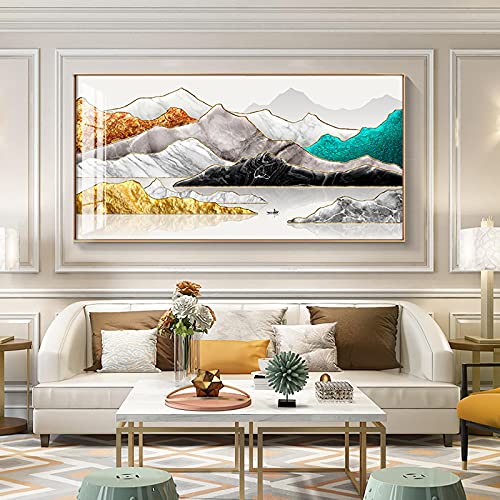 Peinture paysage nordique moderne toile montagne vieux pêcheur affiche murale salon 70x140cm