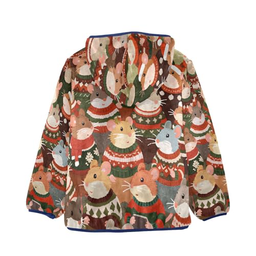 Cute Mice in Sweaters Pattern Toddler Fleece Jacket Girl Boys Hooded Fleece Jacket Coat Warm Outwear Zip-up 3-10T2