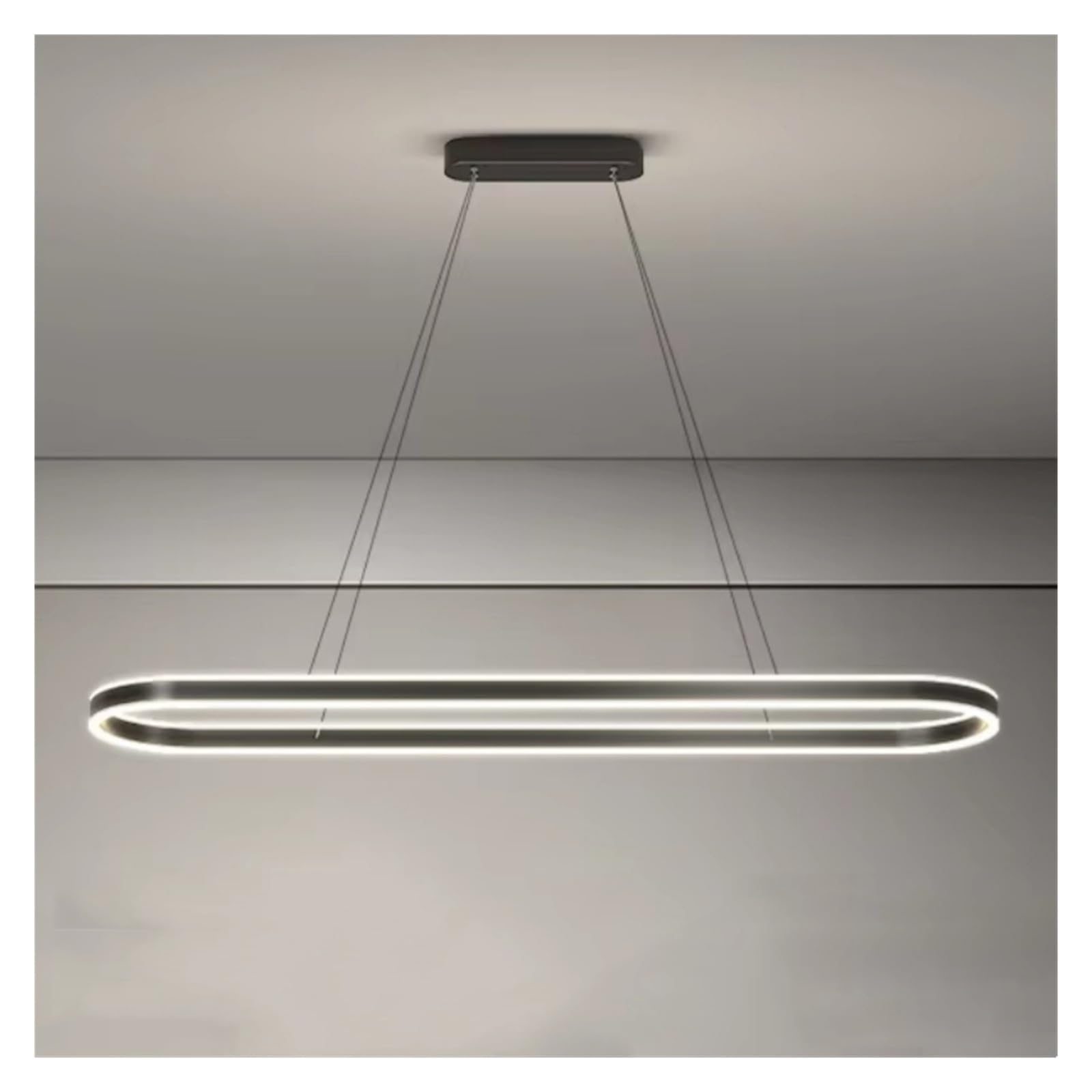 ASerZenith Simple Black Long Modern Led Pendent Lights Bedroom Hall Room Decor Hanging Light Elliptical Restaurant Hanging Lights,L120Cm