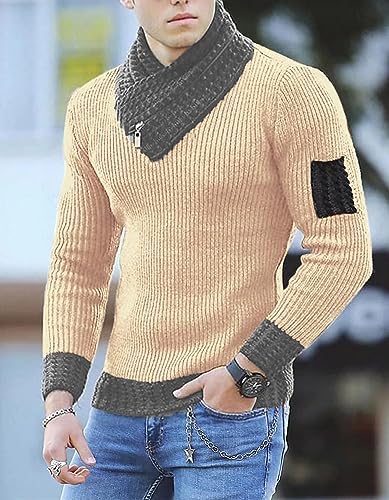 Mens Scarf Collar Knitted Sweater Turtleneck Casual Long Sleeve Rib-Knit Pullover Sweaters Slim Fit Comfort Jumper Top2