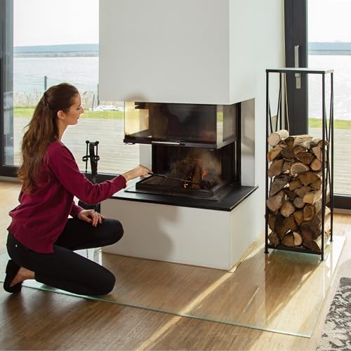 Rangement bois cheminée anti-encombrement acier noir 111 cm