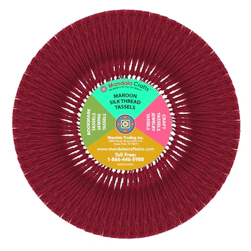 Image of Mandala Crafts Small Maroon Bookmark Tassels - 100 Bulk Silky Mini Craft Tassels with Loops for Bookmarks, Jewelry Making, Graduation Decorations, and Keychains