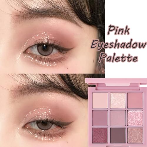 Pink Eyeshadow Palette Shimmer Eyeshadow 9 Colour Matte Nude Eye Shadow Make-Up Palettes Shimmer Natural Long Lasting Highly Pigmented Glitter Eye Shadow Pallets for Women - Image 5