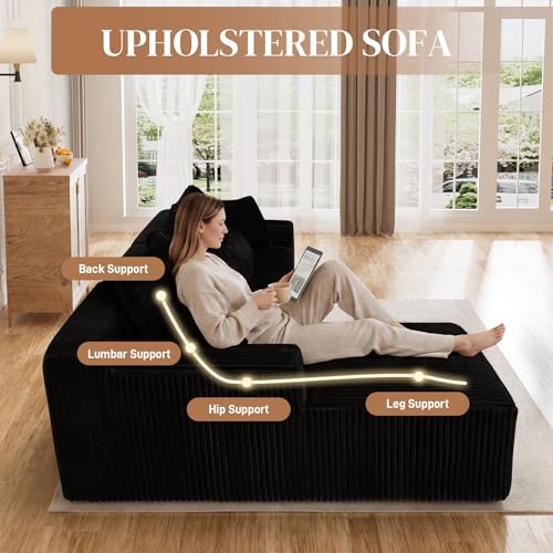 Image of 110 inch L Shaped Cloud Boneless Sectional Couches for Living Room, Modern Comfy Modular Deep Seat Memory Foam Compressed Corduroy Sofa Oversized Left Facing Chaise, No Assembly Required, Balck