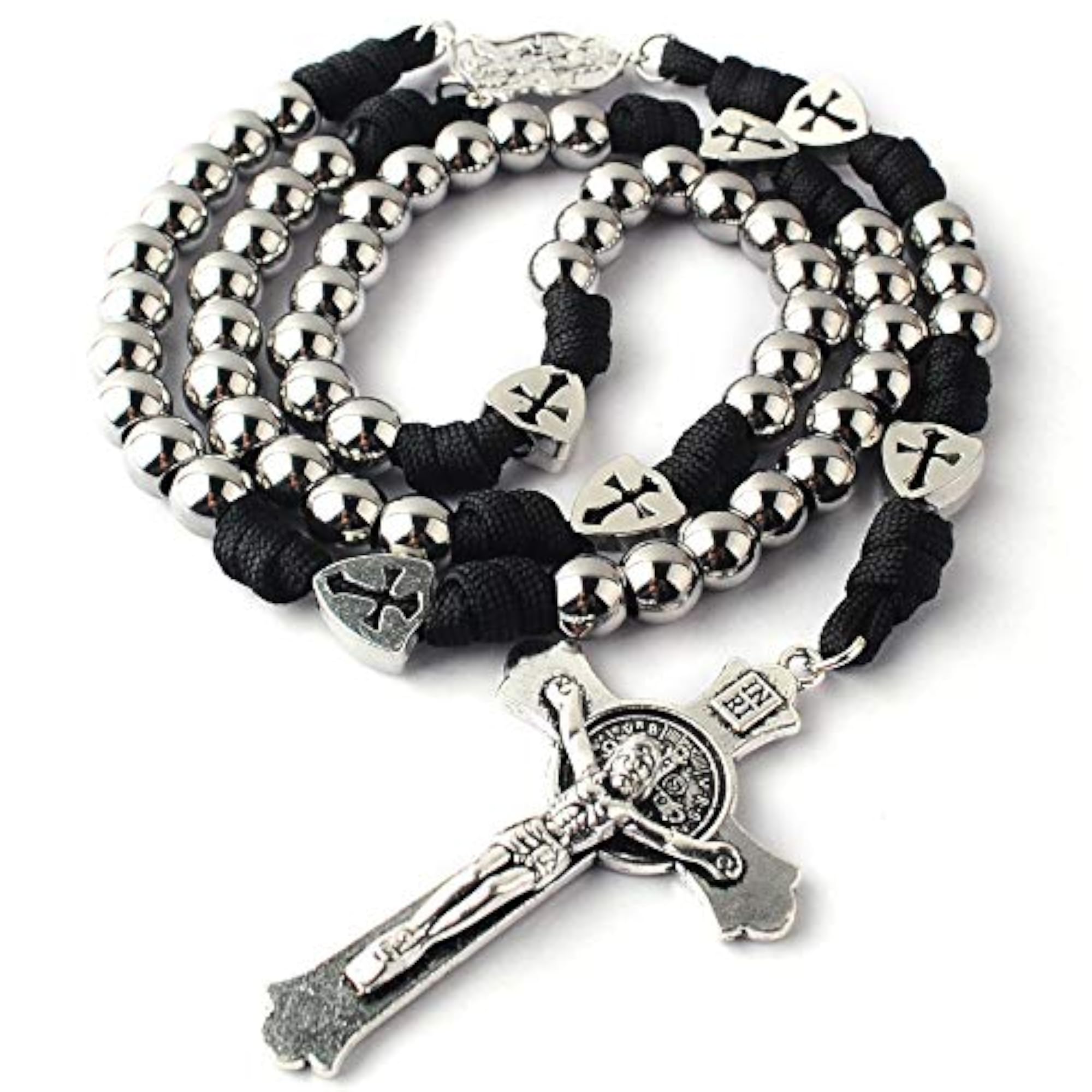 Men's St. Michael & St. Benedict Stainless Steel Paracord Rosary Necklace