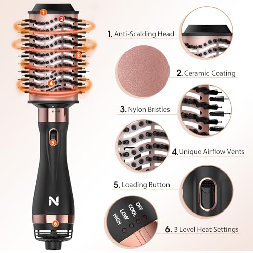 Image of Natrial Hair Dryer Brush Blow Dryer Brush in One Hot Air Brush for Drying and Straightening, Volumizer Multi-Styler Smooth Curls for All Hair Types, Frizz-Free Blowout Brush for Salon Quality