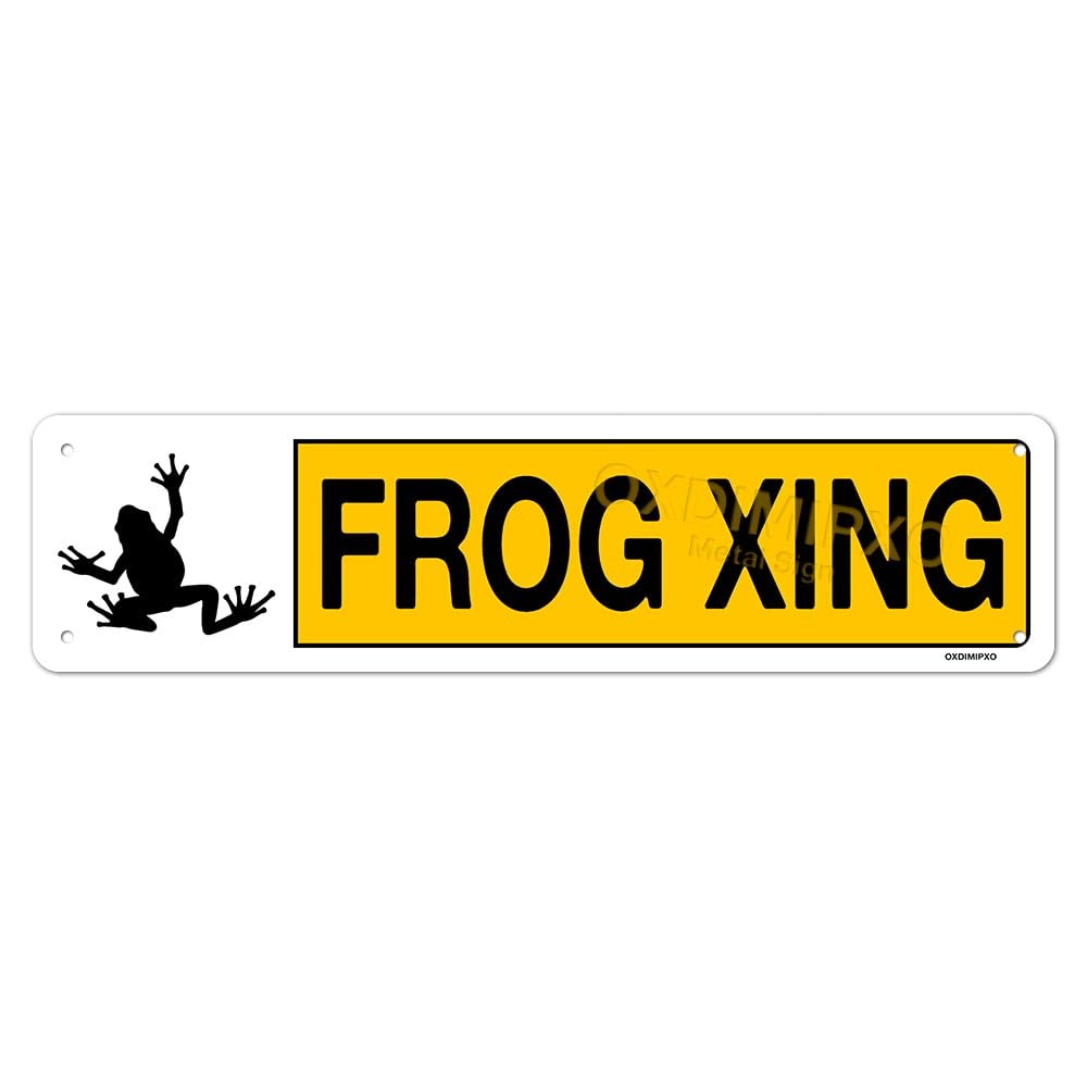 Aluminum Frog Crossing Sign Room Decor Frog Lovers Gifts 4x16Inches Wildlife Warning Street Road Yard Signs Metal Animal Themed Wall Art, Caution Slow