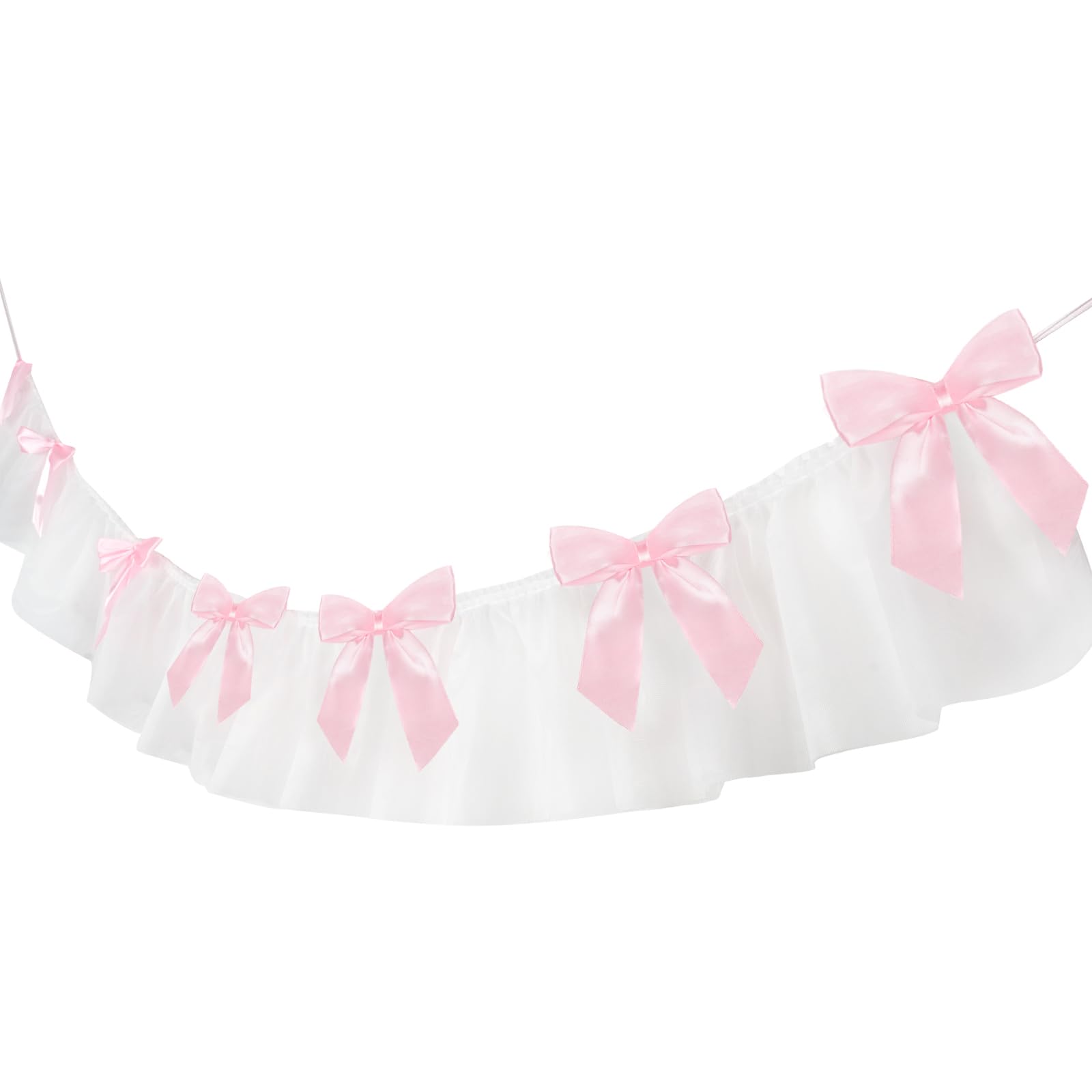 Schleife Girlande Banner, Rosa Schleife Geburtstag Party Dekorationen, 1,6 m Spitze und Satinband Schleifen Hängendes Banner mit 7 Schleifen für Kokette Geburtstag Bachelorette Party Hochzeit