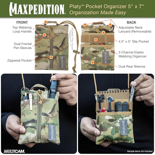 Image of MAXPEDITION Platy Pocket Organizer, Durable EDC Tool Pouch for Men, Neck Wallet with Paracord Lanyard, Holds Flashlight, Multitool, Pen, Notebook