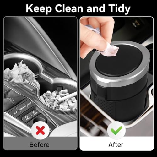 Image of Soko Premium Car Bin Mini Car Trash Can With Lid, Small Portable Garbage Plastic Bin, Car Accessories, Leakproof Vehicle Cup Holder Waste Storage For Car, Home, Press-Top & Flip-Top Lid - Silver
