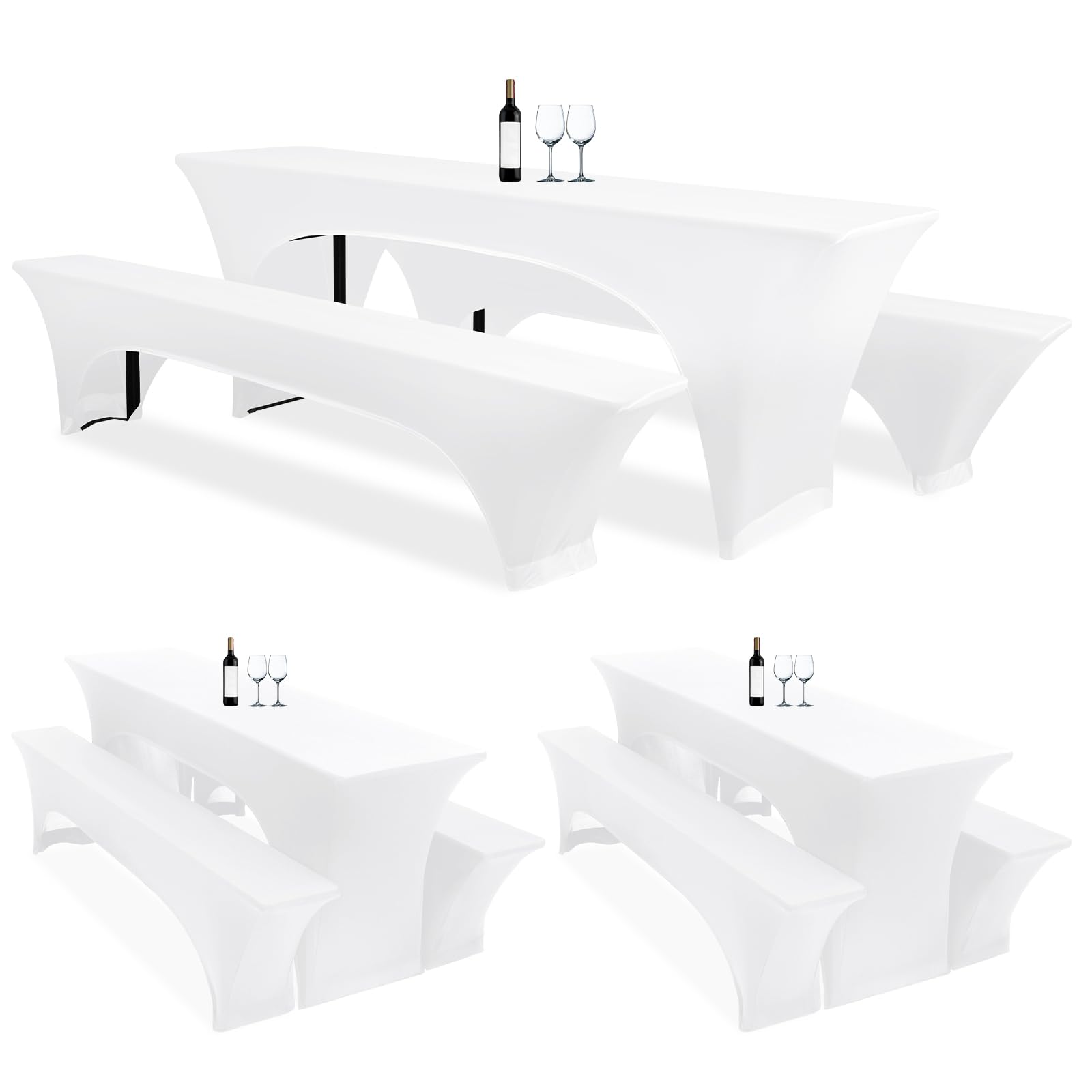 DREI 3er-Set Biertischhussen 220 x 50 x 70 cm, hussen bierzeltgarnitur, weiß, Stretch-Bezüge für Biertisch-und Bankgarnituren, Bierbankhussen, Spandex-Bierzeltgarnitur für Bankett