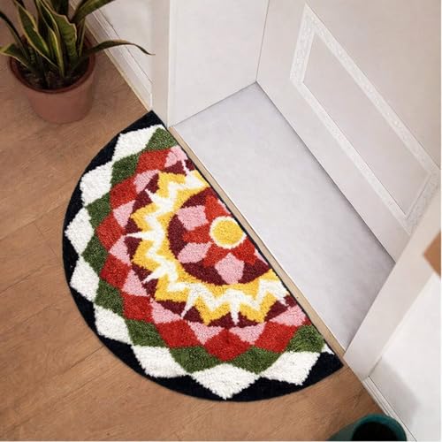 Image of Roseate Kolam (40x80cm) Super Soft Microfiber 1800 GSM Decorative Mat Anti-Skid Door Mats for Home /Bathroom Mat /Bedroom /Kitchen /Floor Mat (B&W)