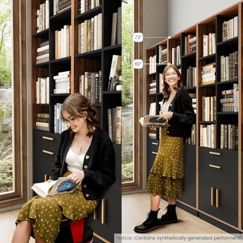Image of ModernMate 73.3 inch Bookcase with 2 Drawers and Doors, 8 Storage Cubes