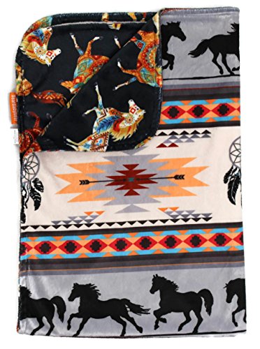 Dear Baby Gear Deluxe Reversible Baby Blankets, Minky Print, Southwestern Tribal Horses, 38