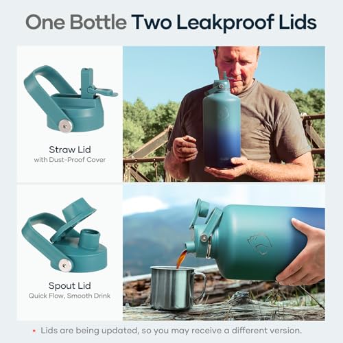 Image of BUZIO 1 Gallon Water Bottle Insulated with Dust-Proof Straw & Spout Lids