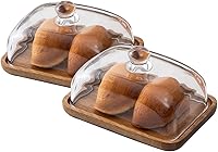 Vista 9 de Paquete de 2 soportes de madera para pasteles con cúpula de vidrio, soporte pequeño para pasteles de 6.1 pulgadas con tapa, bandeja de servidor