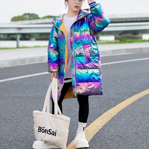 Boy's Girls Shiny Windproof Down Jacket Kids Long Sleeve Thicken Warm Fleece Hooded Jackets Outerwear Winter2
