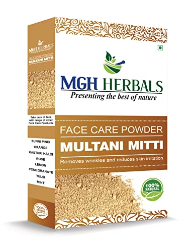 Image of MGH Herbals Multani Mitti Powder (200g) For Black Head Removal, Oil Control, Naturally Glowing Skin, Acne, Pimples, Tan Removal, Dandruff | Fuller's Earth Face Pack | Bentonite Clay Mask, 200gm