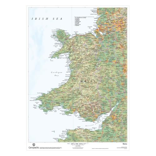Physical Map of Wales Wall Map - Laminated Poster - Size 82cm x 1...