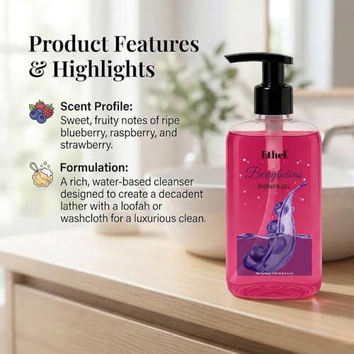 Image of Ethel Body Wash Refreshing Shower Gel for Deep Cleansing, Hydrating, Moisturising, Softer & Smoother Skin | Fruity Berry Fragrance (Berrylicious)