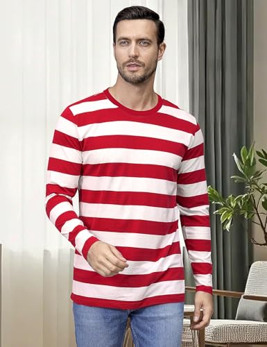 Funny World Men's Striped T-Shirt Crewneck Long Sleeves Basic Casual Top3
