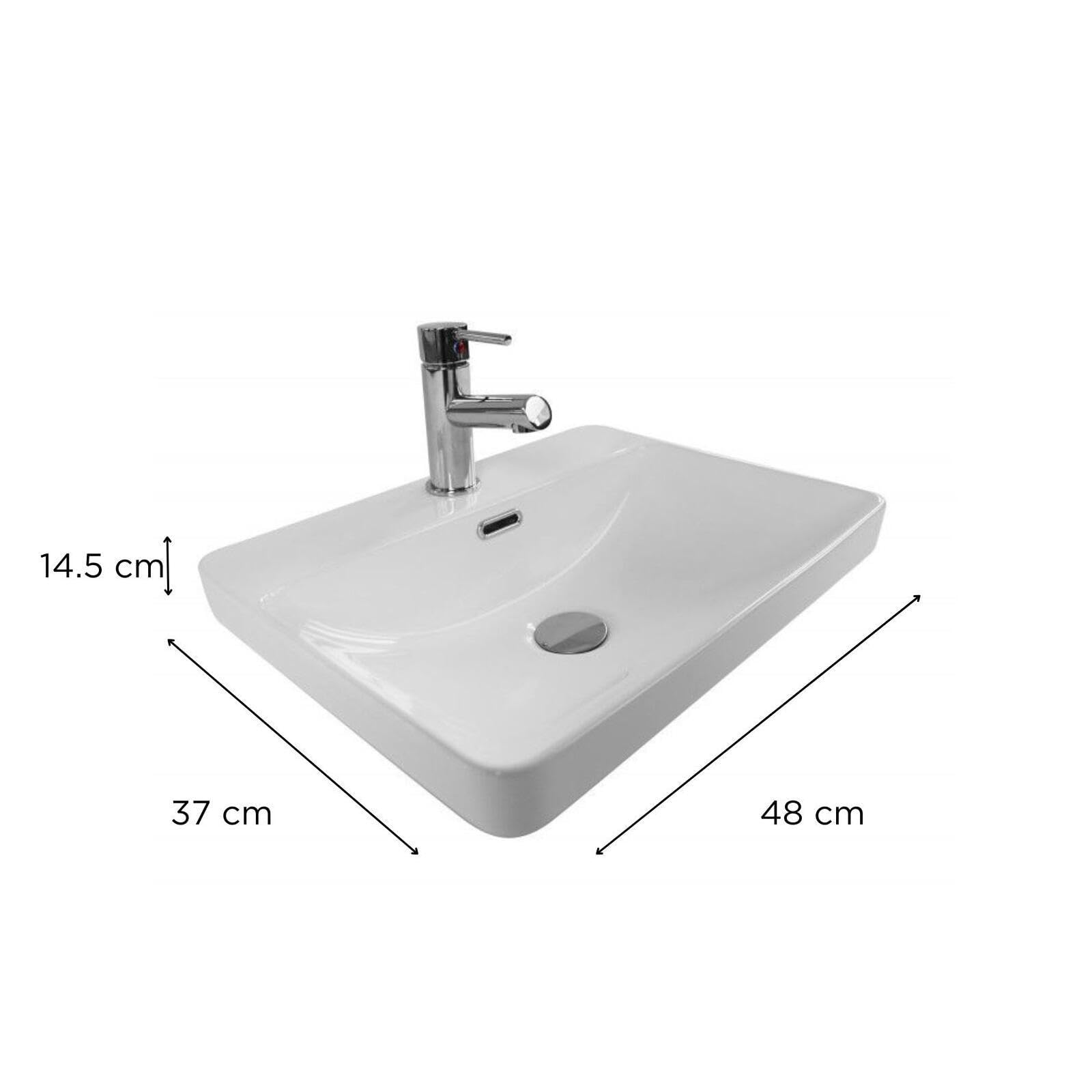 MOB-IN Vasque Salle de Bain Semi encastrée Céramique Blanche L48 x P37 cm Lea
