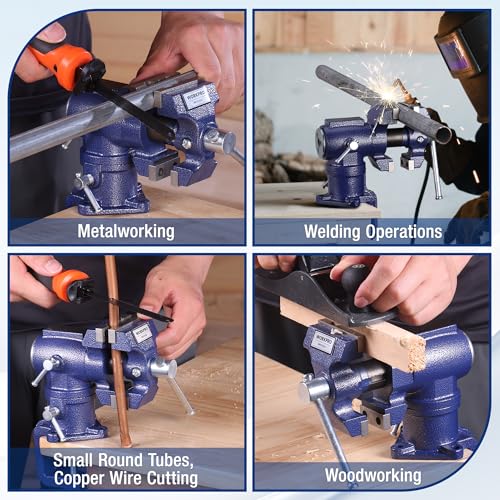 Image of WORKPRO Dual Jaws Table Vise 2.5 inch & 1.5 inch, 360 Swivel Clamp-On Bench Vise | Multi-Purpose Vice for Workbench, Portable Small Vise, Table Clamp Bench Vise with Anvil for Woodworking, Metalworking, DIY