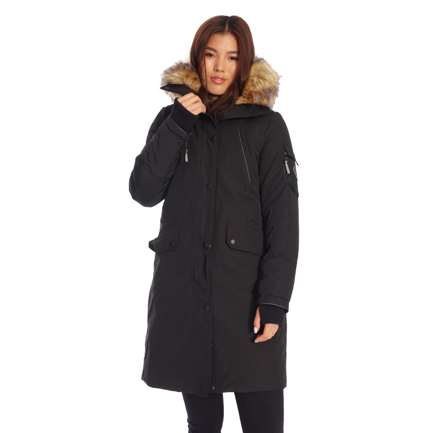 Laurentian Women’s Vegan Down Long Parka Jacket with Faux Fur Hood