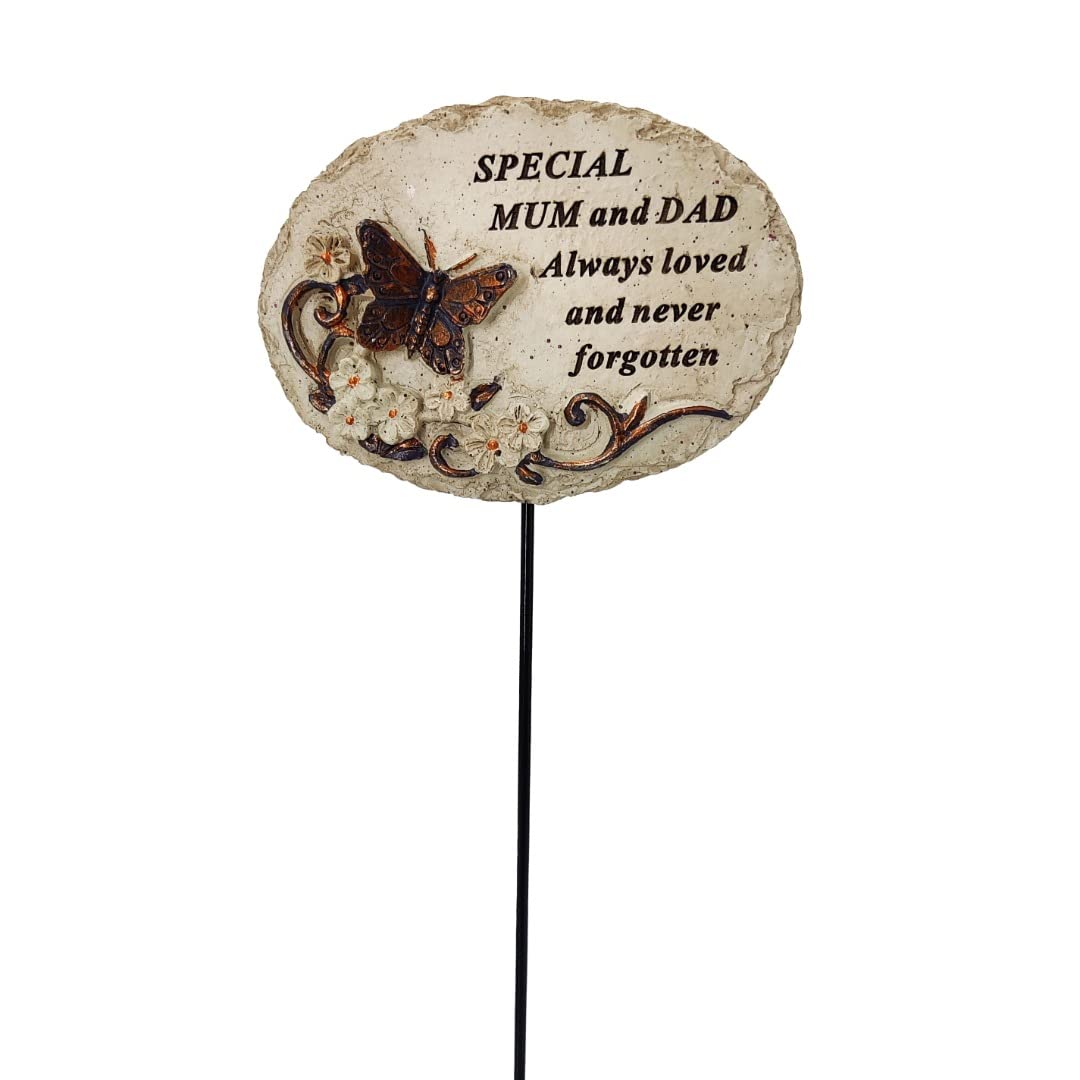 Angravememorials Multicolor Special Mum And Dad Always Loved Butterfly Memorial Tribute Stick Graveside Plaque