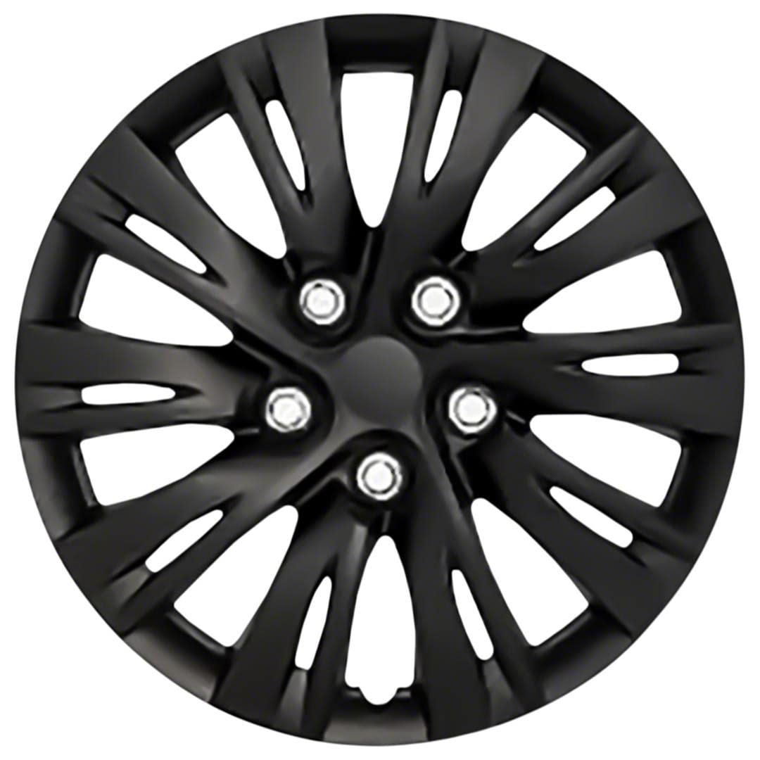 OxGord Semi-Universal 15 inch Gloss Black Snap-On Hubcaps with 10 Split Spoke