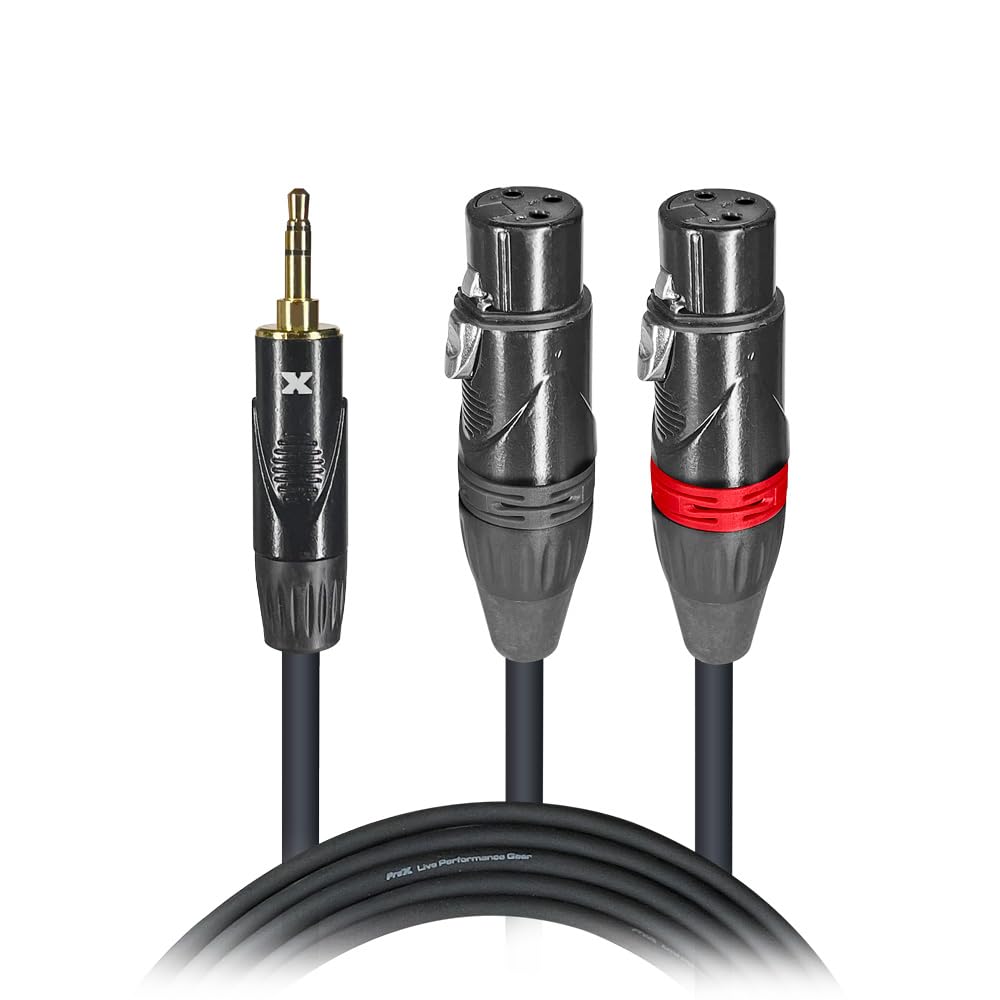 Prox XC-CMXF5 5 Ft. Unbalanced 3.5mm Mini TRS-M to Dual XLR-F Better-Performance Audio Y Cable