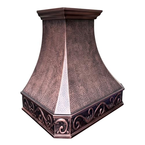 Image of SINDA Wall Mount HandCrafted Copper Range Hood for Kitchen with SUS304 Liner and Baffle Filter, 30 inchW x 33 inchHx 21 inchD, Beehive Antique Copper, In Stock