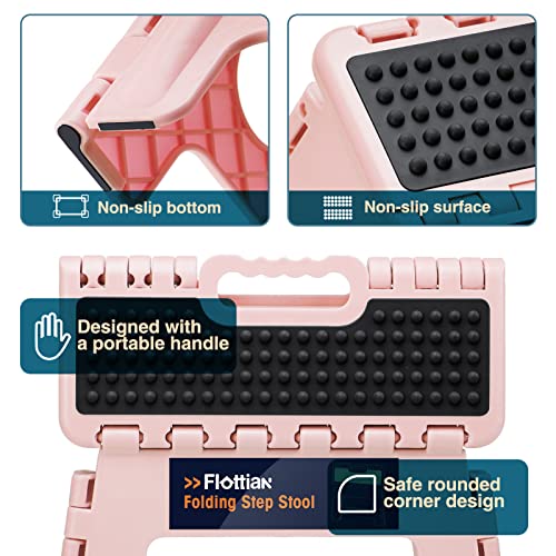 Image of Flottian 11 inch Folding Step Stool for Adults and Kids Holds Up to 300 lbs,Non-Slip Folding Stools with Portable Handle, Compact Plastic Foldable Step Stool for Bathroom,Bedroom, Kitchen Sakura Pink
