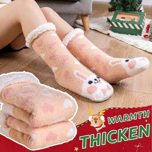 Image of WEVIAS Womens Slipper Fuzzy Socks Winter Thermal Cozy Warm Fleece Lined Non Slip Fluffy Thick Soft Sleep Cabin Socks With Grips