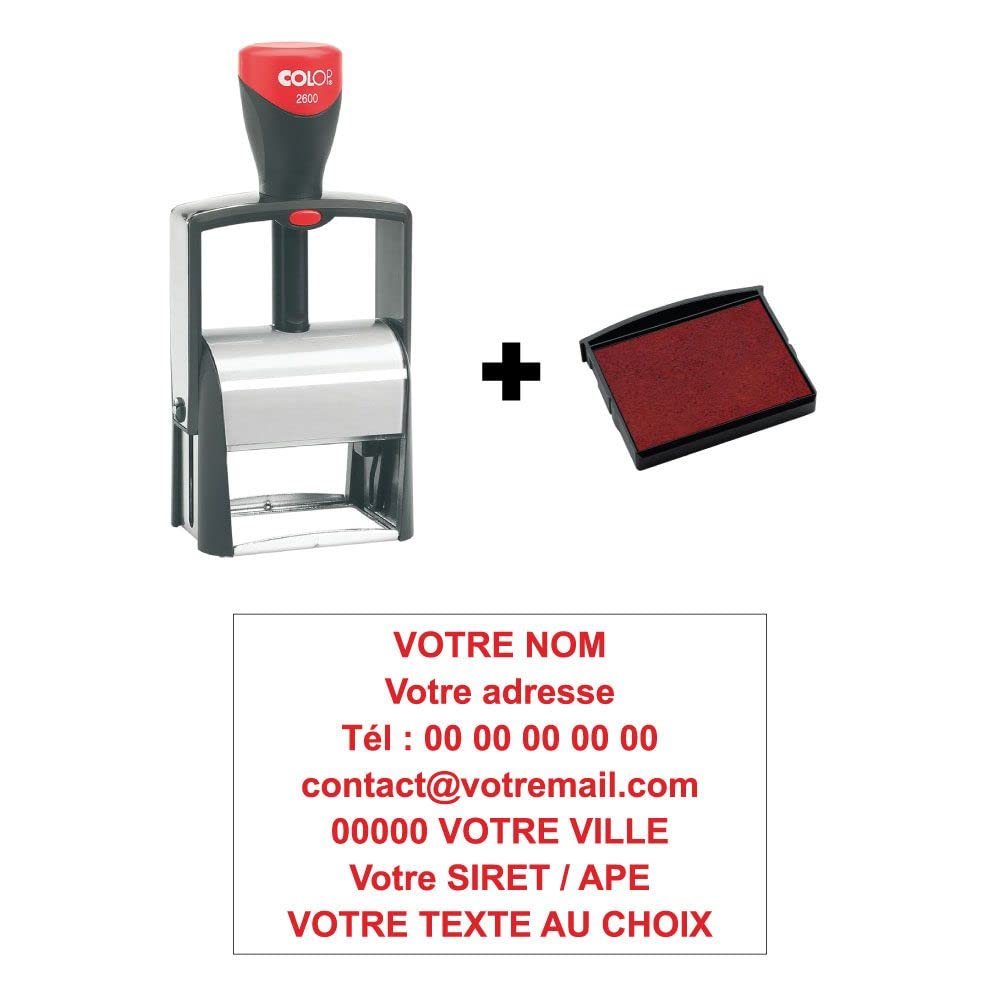 Tampon encreur Personnalisé 7 lignes COLOP Classic Line 2600 58x37mm pour adresse et raison sociale Rouge