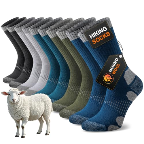 Niorasen Merino Skarpetki Wędrowne Męskie Damskie, Termiczne Outdoor Trekkingowe z Wełny Merino, Ciepłe Zimowe Sportowe do Biegania, Oddychające Przeciwpęcherzowe, 5 Pary