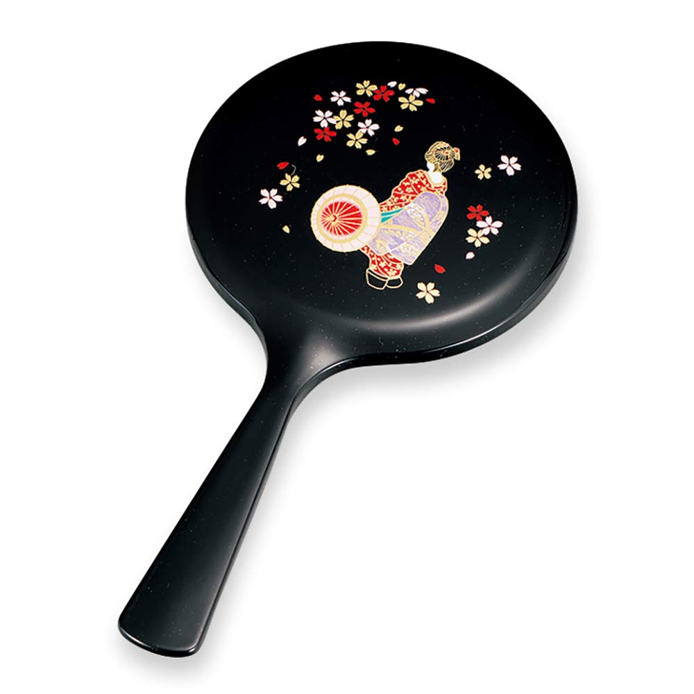 Yamanaka Lacquerware Maiko Hand Mirror Black Japanese Geisha 8.1in Japan
