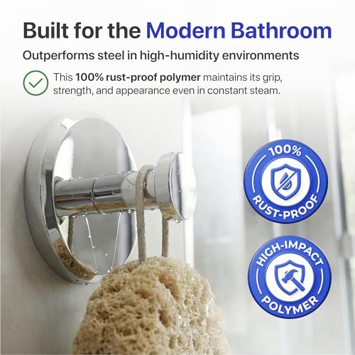 Image of HOME SO Suction Cup Hooks for Shower & Bathroom Towel Holder 4-Pack - Suction Cups Hooks for Hanging Towels, Robes, & Coats - Tiles, Glass Door or Mirror - Shower Hooks & Towel Hooks Organizer -Chrome