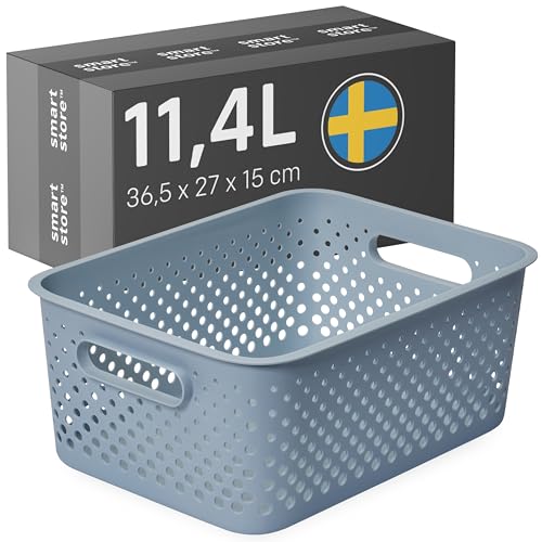 SmartStore Panier de Rangement avec Poignées en bleu 11,4L (36,5x27x15cm) I Panier de Rangement en Plastique Recyclé I Essence L Boîte de Rangement I...
